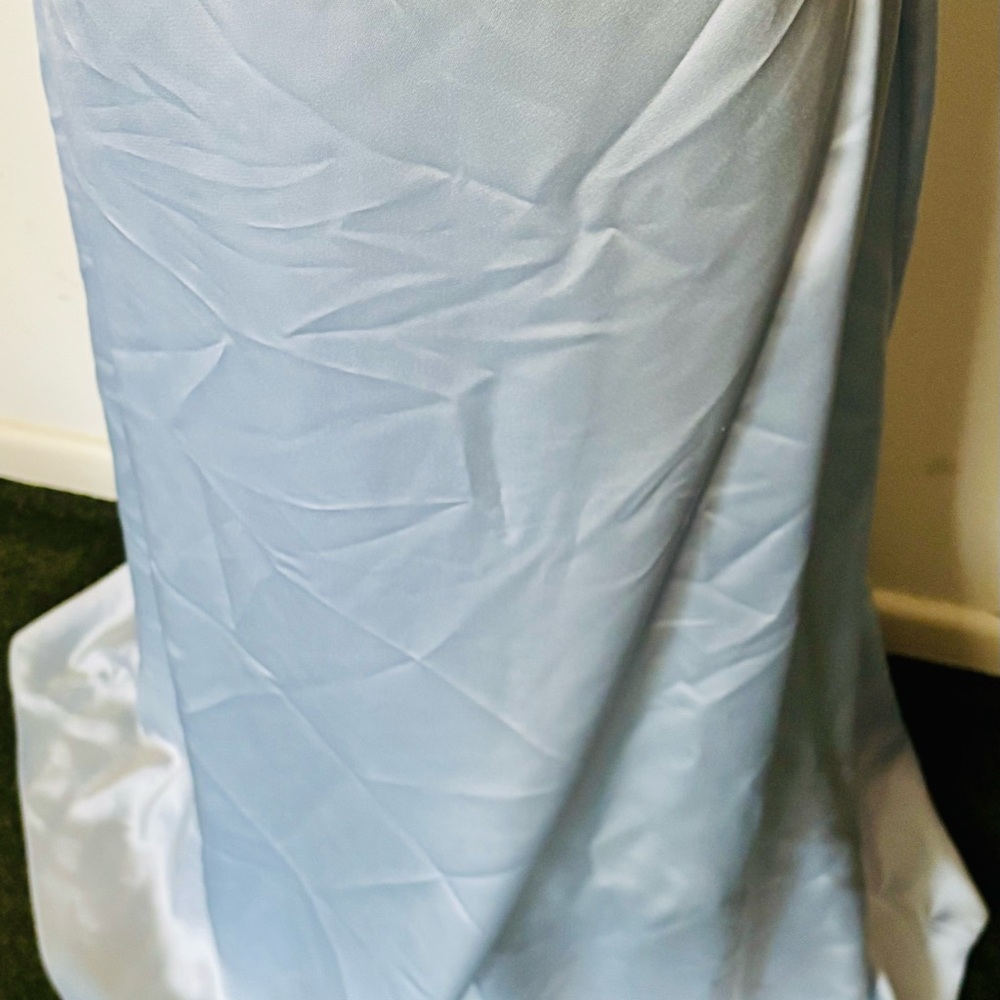 Amsale Bridesmaid Gracia Sz 10 Ice Blue Maxi Wrap Formal Dress - Picture 6 of 14